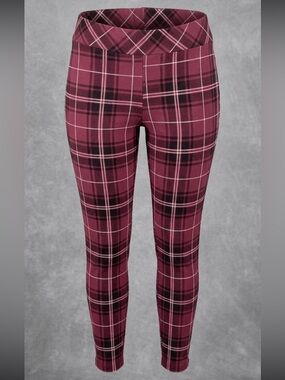 Torrid Plaid Ponte Pants Size 2 (2X) Burgundy Black Tan Pull On Ankle Pants